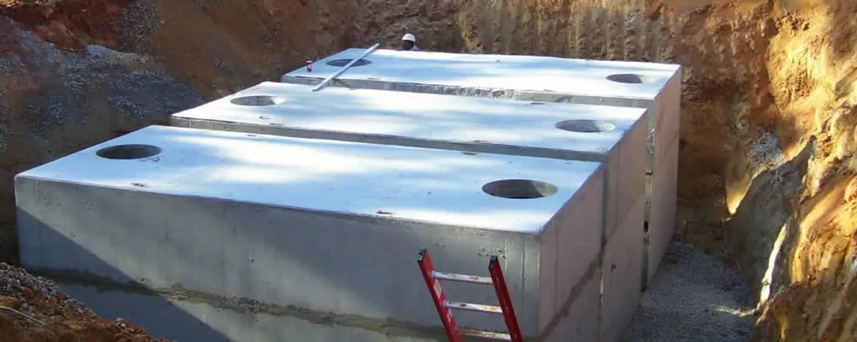 Septic tank installation site with a newly placed concrete tank in Newton, MA